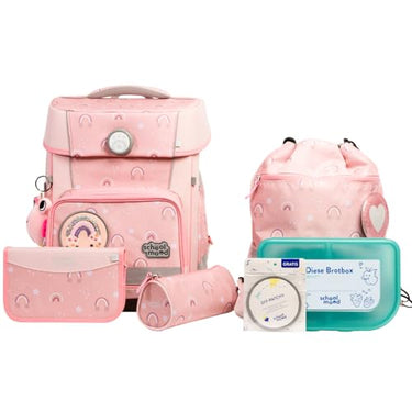 SCHOOL-MOOD Champion Pro Klara Häschen Schulranzenset 7-teilig 21,5L Stauraum, ergonomisches Easy Fit System für 1 m bis 1,50 m Körpergröße, standfest, wasserdichter Stoff mit Reflektoren im Sale